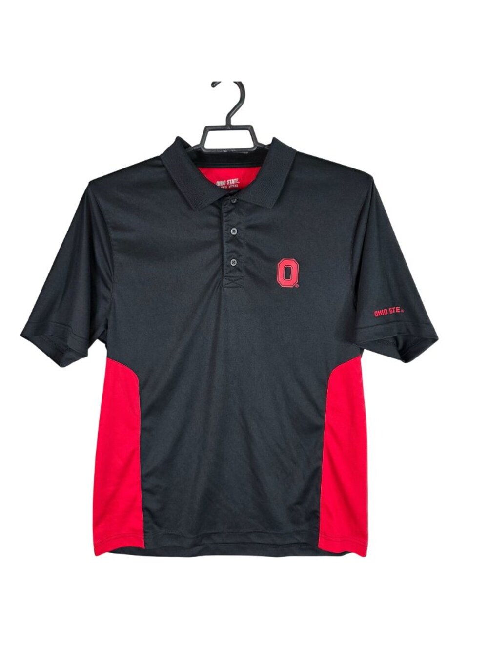 Mens Ohio State Buckeyes Black & Red Polo Shirt Short Sleeve Polyester Size L